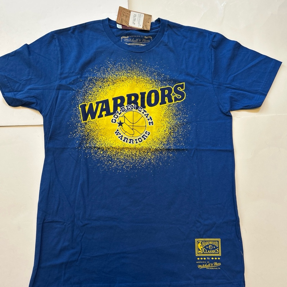 Mitchell & Ness Hardwood Classics Blue and Yellow Warriors Retro Tee Medium